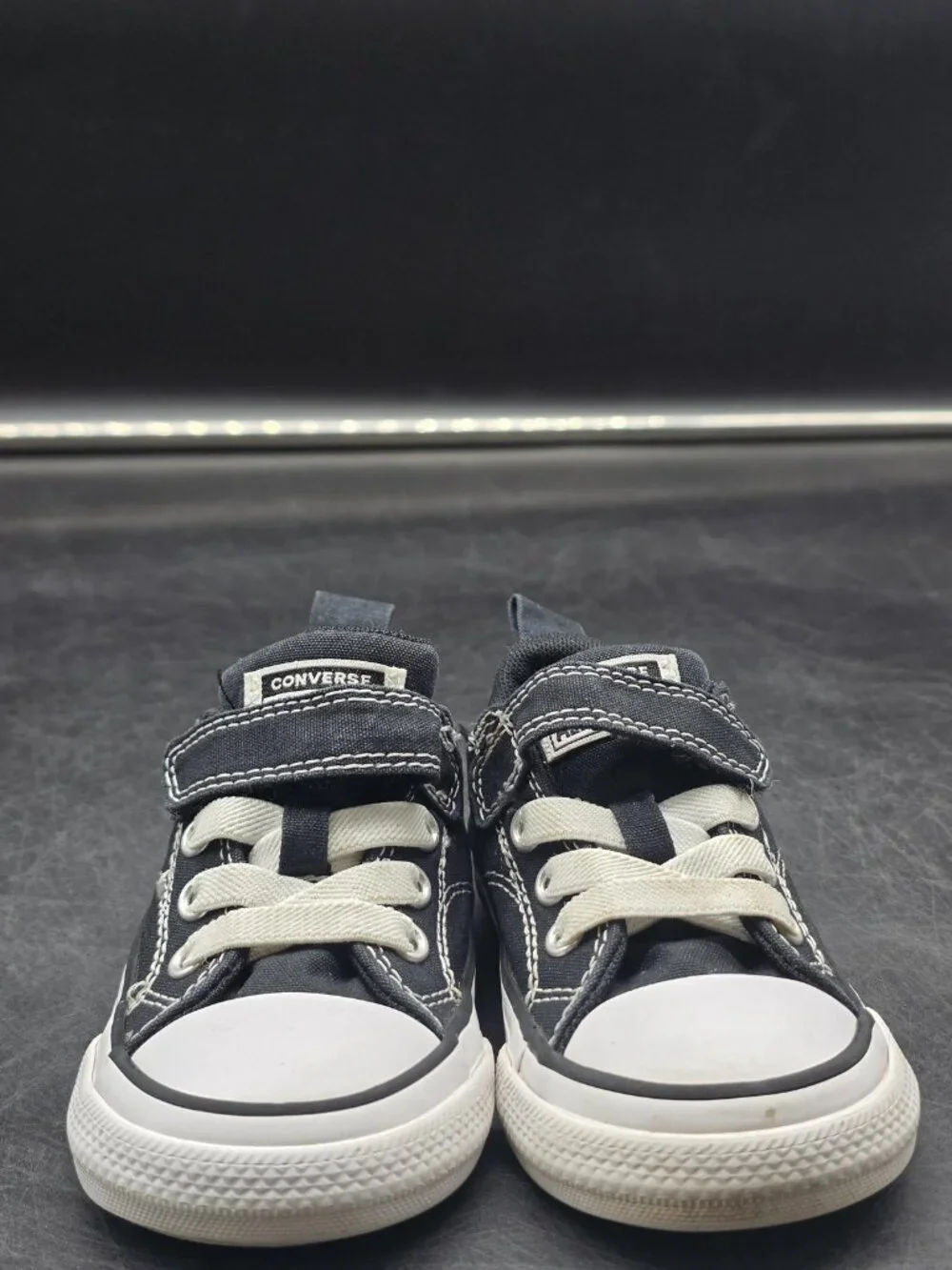 Converse All Star Shoes Boys Size 6 Black Strap Low Top Sneakers Stains